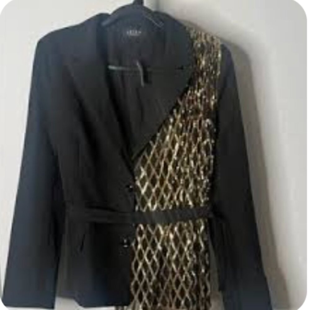 AKIRA Label More Luxury Please Sequin Lattice Blazer - Black/Gold - L